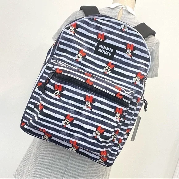 Disney Minnie Mickey Mouse Black White Striped  Backpack Bag Loungefly Disney Mickey and Minnie Mouse Classic All Over  main image 4